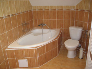 V 1. patře se nachází koupelna s vanou, WC a umyvadlem