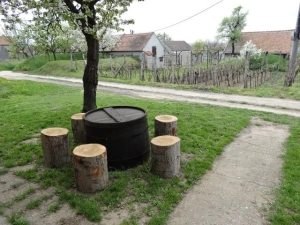 Chata se nachází v osadě vinný sklípků a je obklopena vinicemi